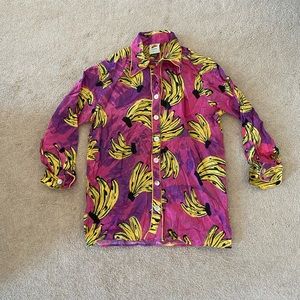 🍌Farm Rio Pink Purple Banana Long Sleeved Collared Button Down Blouse🍌